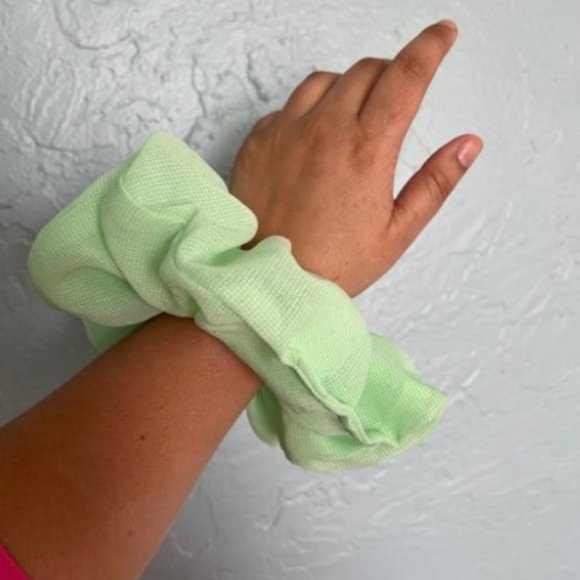 SALE: Light Green XL Scrunchie with Crochet Flower - Picture 2 of 2